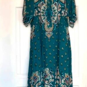 Pull&Bear Teal and Gold Long Sleeve Dress